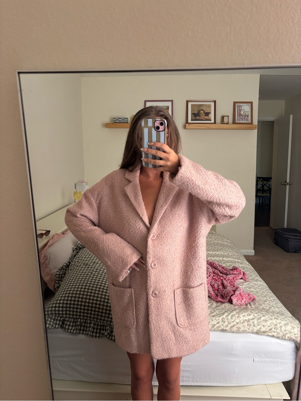Cecico Pink Bouclé Pea Coat